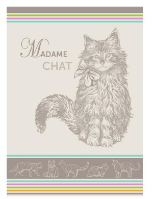 Autrefois Torchon Imprimé Jacquard Gris, 48 * 70 cm, Thème Chat, Mme Chat