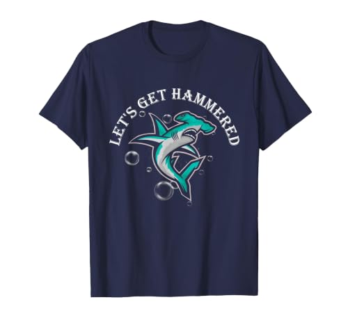 Let is Get Hammered Funny Hammerhead Shark T-Shirt, Men, Navy Blue, Small