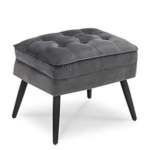 MCombo 7278 Gestoffeerde kruk, voetensteun, fluwelen hoes, Ottomaanse make-uptafel met metalen poten, elegante kruk voor woonkamer, slaapkamer, vierkant, 37 x 40 cm, grijs