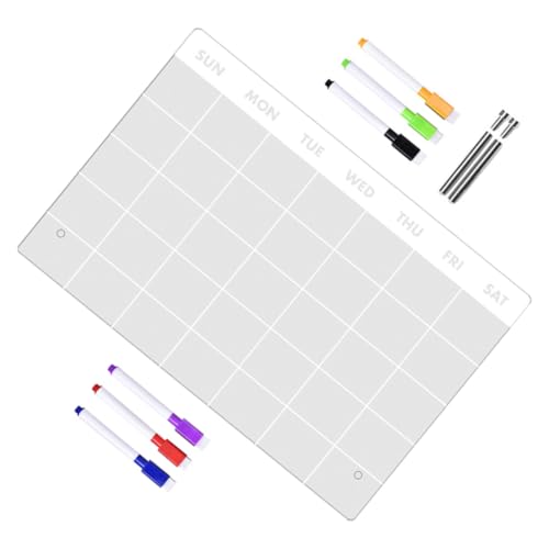 WOONEKY Tablero Acrílico Transparente de Notas Borrable Semanal y Mensual para Oficina Cocina y Escuela Incluye Chinchetas y Rotuladores Blancos para Planificación y Recordatorios