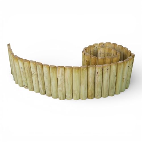 Rollborder Rasenkante Holz 250 cm Länge, 30 cm Höhe – imprägnierte Beetumrandung Rollzaun Steckzaun – Beeteinfassung Gartenzaun Rasenkanten Begrenzung Holzbeet Garten Einfassung Rollborder Zaun