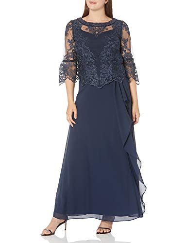 Le Bos Women's Embroidered Lace Dress With Drape Detail At Waist, Navy, 10 #TOP12