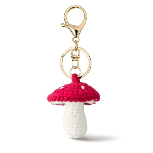 Hoheng Mushroom Keychain Red Mushroom Bag Charm Cute Purse Accessory Crochet Style Gift for Sister Friend
