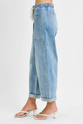 Risen Jeans - High Rise Crop Wide Barrel Cargo Pocket Jeans - PG211424