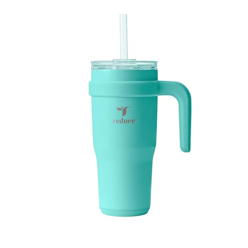 Reduce 24 oz Stainless Steel Tumbler with Handle - Dual-Wall Vacuum Insulated Travel Mug, Sweat-Proof Lid & Reusable Straw - Keeps Drinks Cold for 24 Hrs, Fits Cupholders, Dishwasher Safe-Ocean Breeze