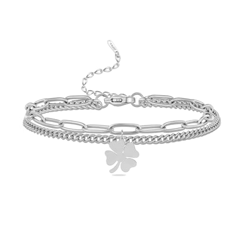 VASSAGO Pulsera de trébol de acero inoxidable para mujer, pulsera de trébol de...
