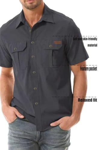 Zyvrenix Men's Short Sleeve Button Down Shirts with Pocket Dark Gray 2XL - image 3