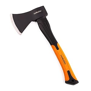 Mivos Kleine bijl, 800 g, met glasvezel handvat en lemmet van koolstofstaal, handbijl voor tuin en bos, universele bijl met rubberen greep