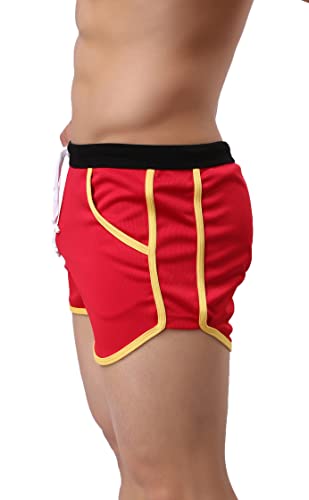 Mens Short Running Shorts Mesh Workout Gym Athletic Sports Shorts For Men (Red, Medium) #TOP2