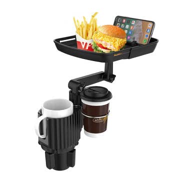 ROE Car Cup Holder Tray with 360° Rotation - Double Car Cup Holder Extender - Car Food Trays for Eating - Adjustable Table for Passenger and Driver Seat, Black, (CCHT001)