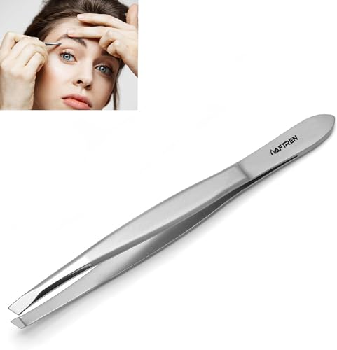 Wide Grip Slant Tweezers - German Stainless Steel - Hand-Filed Slanted Tips for Ultra-Precision - Tweezers for Eyebrows and Nose/Ear/Facial Hair - Professional Grade (Silver)