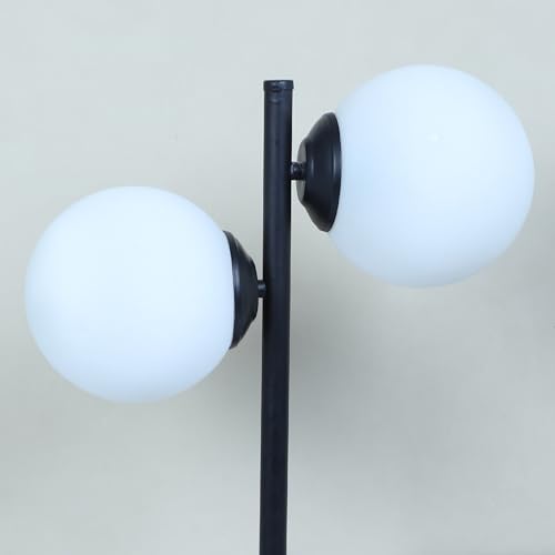 Image of tu casa Black Metal Table Lamp | Dual White Glass Shades | Durable Metal Construction | Modern Home Decor | Without Bulb | Ambient Lighting for Bedroom, Living Room, Lounge, Office & Festival Gifting