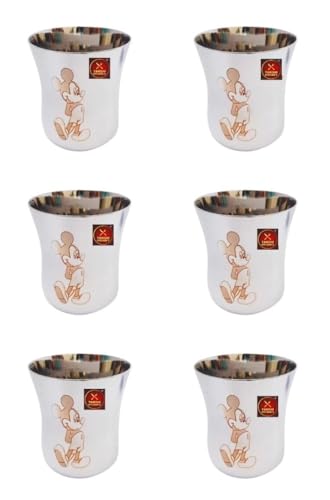 Image of TANISHI KITCHEN'S Stainless Steel Mickey Character Small Drinking Glass for Water /Milk- Set of 6, 100ml Each | Kid-Friendly Cartoon Steel Drinkware | Break-Resistant & Dishwasher Safe
