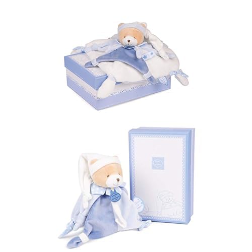 Lot de Doudou et Compagnie - Doudou Ours Petit Chou - Boîte Cadeau - Bleu - 17 cm - Idée Cadeau Naissance Garçon - Pour Bébé - Garantie Doudou Perdu - DC2716 + Doudou Attache Tétine Sucette - Petit Ch