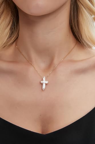 White Pearl Cross Necklace. Pearl Cross Necklace. Freshwater Pearl Cross Pendant. Everyday Minimalist Religious Jewelry2