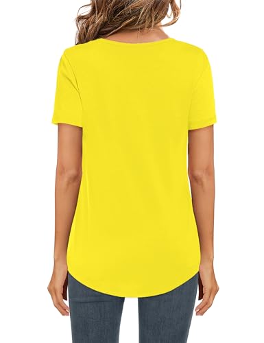 Image of Elesomo Womens T Shirts V Neck Summer Short /Long Sleeve Cotton Tops Tees
