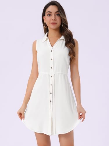 Image of Allegra K Women's Chambray Dress Sleeveless Button Down Jean Denim Shirt Dresses