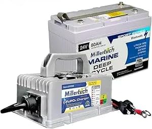 TTS Products MillerTech 24V 80Ah LiFePO4 Lithium Battery with Charger Bluetooth Monitoring, Fits T3/T300 Floor Scrubbers, Golf Carts, RVs, Off-Grid