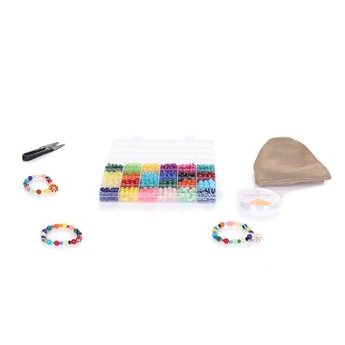 Image of ambitieux DIY Bracelet Making Kit - 24 Colorful Beads, 10m Elastic Thread, Jute Bag, and Cutter - Gift for Girls Birthdays (Crystal with Moon)