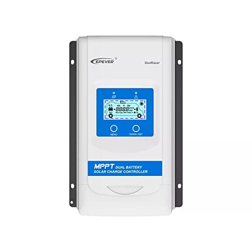 EPEVER® 20A MPPT Regolatore di Carica Solare a doppia Batteria 12V/24V Automatico con Display LCD per Camper barca Rimorchio adatto a Batterie sigillate, al Gel, allagate, al Litio - DR2210N