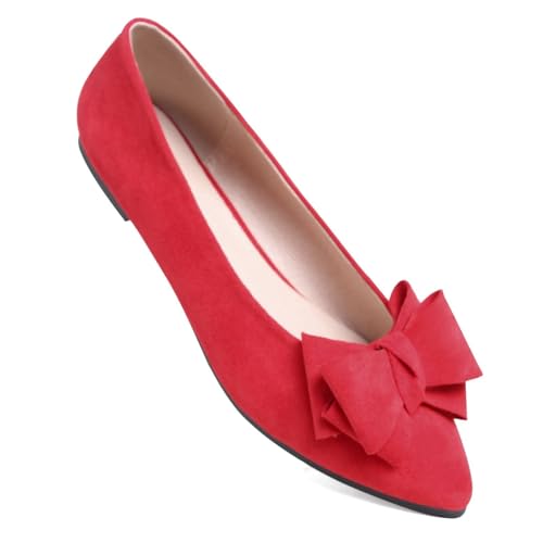Image of TN TANGNEST Women's Flats Comfortable Dressy Slip On | Pointed Toe Bow Ballet Shoes, Business Casual Office Flats, Suede Flat Shoes