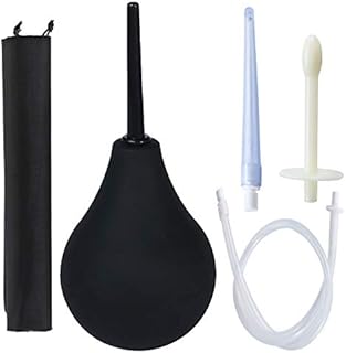 Abyclean Rectal Enema Bulb for Men - Anal Douche for Women, BPA and Phthalates Free Reusable Vaginal or Anal Clyster Cleaner with 3 Soft Smooth Nozzles and 1 Hose, 220ML, Black