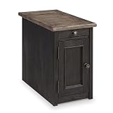 Signature Design by Ashley Tyler Creek Rustic Chair Side End Table with Pull-Out Tray & USB Ports, Brown