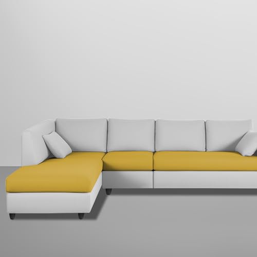 Image of Florian LHS 6 Seater L Shape Sofa Set for Living Room (Yellow Grey Fabric) Premium Fabric Sofa