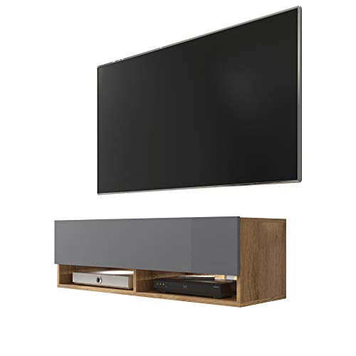 Selsey Wander - Mueble TV Suspendido/Mesa TV/Mueble para Salón (100 cm, con LED, Roble Dorado/Gris Brillante)