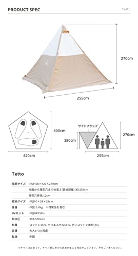 S'more(スモア) Tetto テント TCテント ワンポール ティピ― 収納バッグ ポリコットン 1~3人用 撥水 UVカット UPF50+ アウトドア バーベキュー 通気 吸湿 8枚目