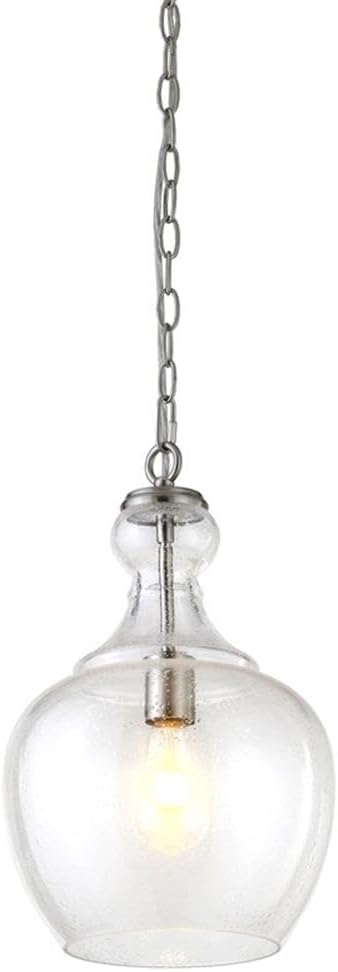 Pemberly Row Contemporary 11" Brushed Nickel Finish Metal/Glass Pendant