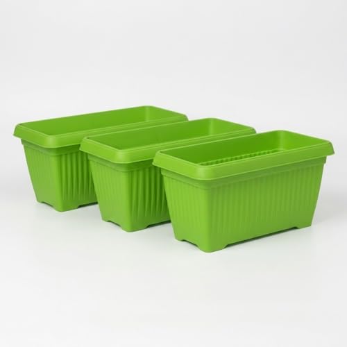 Image of Bello Rectangle 30cm Green Plastic Planter | Rectangular Flower Pot for Home & Garden (Pack of 3)