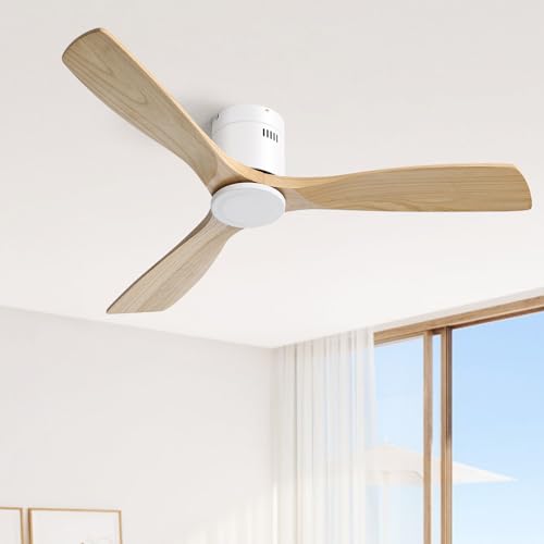 Sofucor Ceiling Fan No Light 52 Inch Flush Mount Ceiling Fan, Quiet Reversible DC Motor, Solid Wood Indoor Outdoor Ceiling Fan with Remote Control, 6-Speed for Bedroom Patio Farmhouse by Sofucor - Used condition - US$73.15