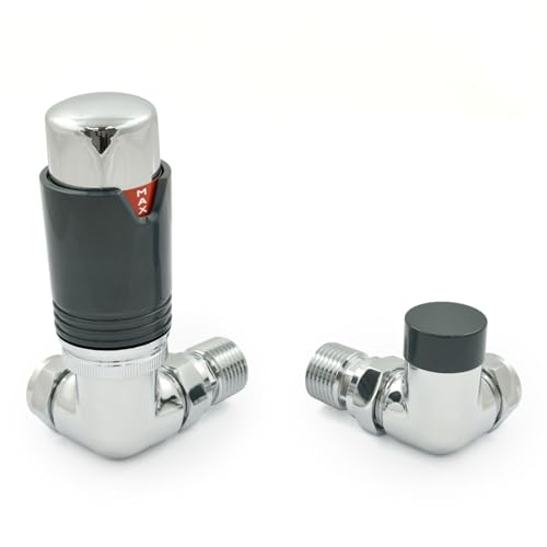 Thermostatic Radiator Valve Chrome & Anthracite Corner TRV - Style (Chrome & Anthracite) - Image 3