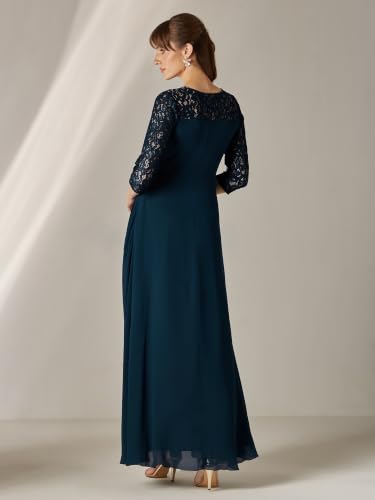 Image of Miss Chase Women's V-Neck Full Sleeve Self Design Lace-Overlaid Georgette Maxi Dress