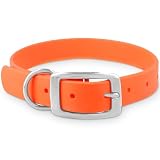 Regal Dog Products Large Orange Dog Collar with Heavy Duty Double Buckle & D Ring | Vinyl Coated, Custom Fit, Adjustable Biothane Dog Collar | Chew Resistant Waterproof Collar for Dogs