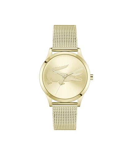 Lacoste Reloj con Movimiento de Cuarzo de Tres Manecillas para Mujer Colección CROCODELLE con Correa de Malla de Acero Inoxidable de Color Dorado - 2001416