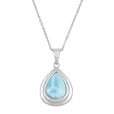 Sterling Silver Natural Larimar Teardrop Pendant with 18