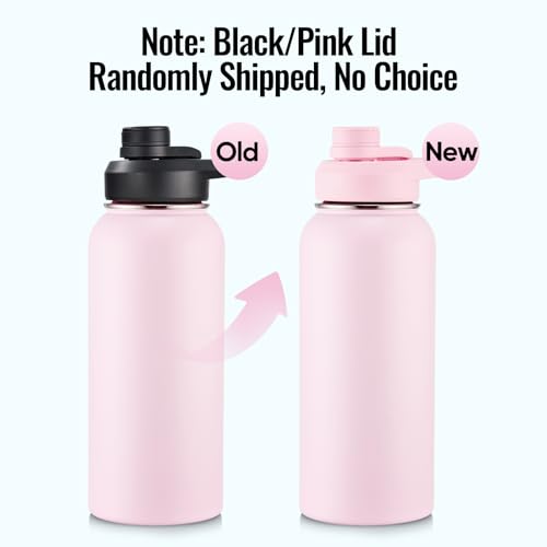 Image of Fijinhom Insulated Water Bottle with Handle, 304 Stainless Steel Water Bottles with Wide Mouth, Double Wall Vacuum Sports Water Bottle, BPA Free, Keep Cold and Hot, 32 Ounces Pink