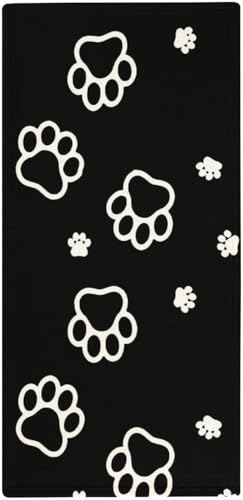 フェイスタオル ねこ 足跡 タオル 35X73cm 長め 大判 ハンドタオル サンゴフリース生地 耐久性 ふわふわ ソフト 柔らか肌触り 肌に優しい やわらか 軽い 薄手 吸水速乾 抗菌防臭 家庭用、温泉、砂浜、スポーツなどにも最適 部屋の雰囲気を変える