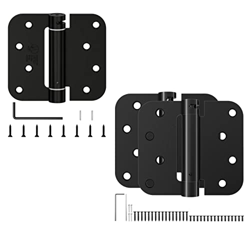 3 Pack Self Closing Door Hinge, Spring Hinge, 4 Inch, Adjustable Tension For Garage, Front Door, Back Door, Ul Listed, For Left And Right Hand Door, 5/8'' Radius Corners, Matte Black #TOP20