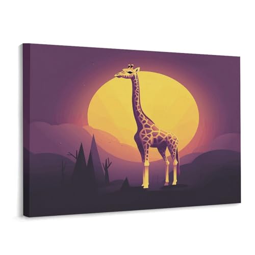 Toile girafe dessin animé encadrée 15,7x30cm pour décoration murale chambre enfant