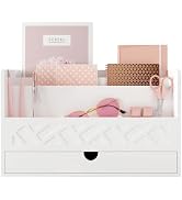 Wisuce Bamboo Mail Organizer Countertop Desktop with Drawer - Desk Organizer with File Organizer ...