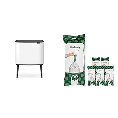 Brabantia Bo Touch Bin - 1 x 36 Litre Inner Buckets (White) Waste/Recycling Kitchen Bin + R Liners Multipack Box (120 rolls)