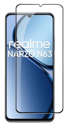 Image of SENBUN Tempered Glass Screen Protector Compatible for Realme Narzo N53, Narzo C53, N63 with Edge to Edge Coverage and Easy Installation Kit, Pack of 1, Black