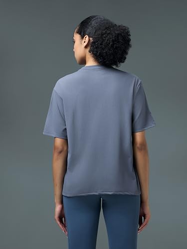 Image of TECHNOSPORT Women's Printed Boxy Fit Round Neck T-Shirt COTFLEX Half Sleeve Slip On Polyester for Gym Yoga Workout UPF50+ Anti Odour