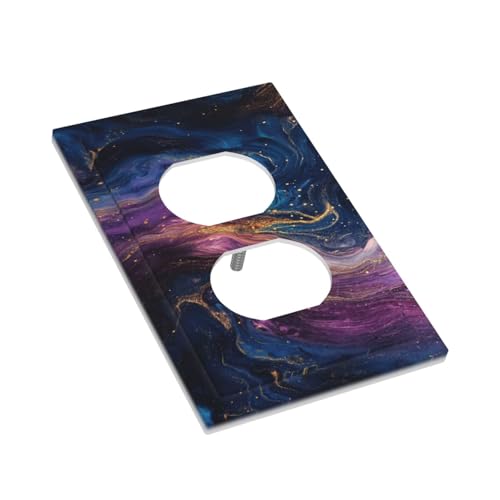 Decorative Outlet Covers Abstract Purple Blue Gold Marble Texture 1 Gang Duplex Light Switch Cover Plate Wall Plates for Electrical Outlets Switchplate Faceplate for Bedroom Decor