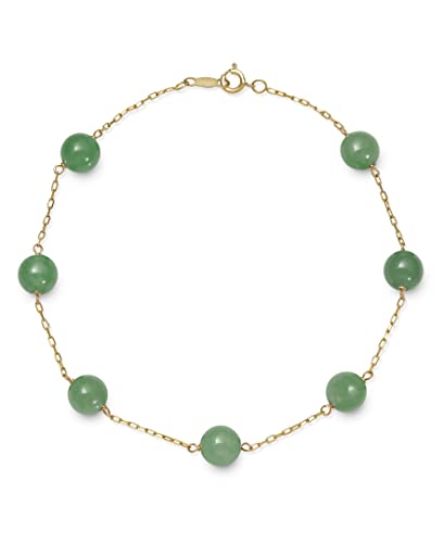 Belacqua Natural Jade Station Bracelet in 10K Yellow Gold, Size- 6.0-6.5mm, Length - 7.5 Inches, Spring Ring Clasp, Dainty Jewelry for Women, Gift Box Included