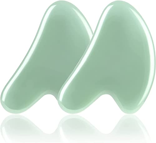 URAQT Gua Sha Massage Tool, 2 Pcs Natural Jade Gua Sha Board, Quartz Jade Stone Gua Sha Facial Tool, Face Scraping Massager, Anti Aging Massage Beauty Tool for Face, Eye, Neck