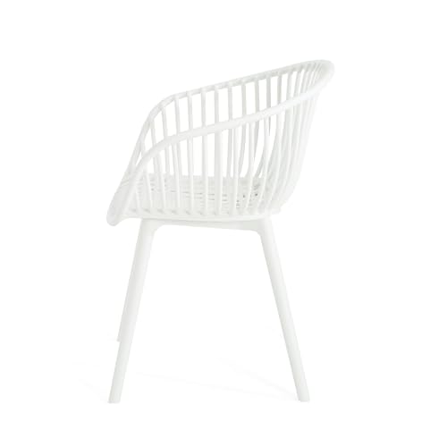Christopher Knight Home Modern Accent Chair&ndash;White Outdoor Patio Chairs Set of 2 &ndash; Lounge Chairs for Balcony or Garden &ndash; Weave Design &ndash; Stylish and Comfortable Seating for Backyard or Terrace